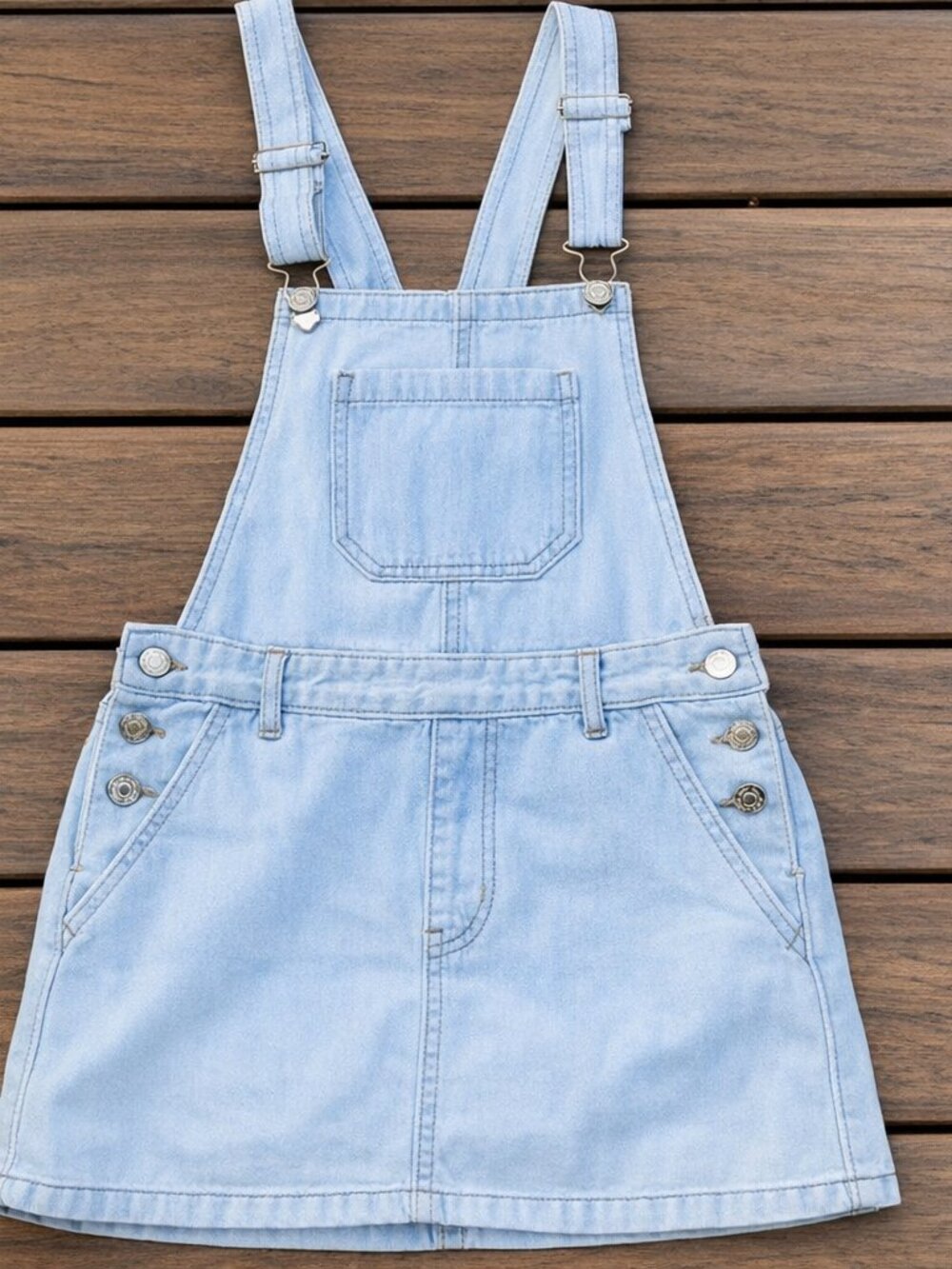 Light Wash Denim Overall Dress Soft Blue Jean Jumper  Minimalist Layering Piece